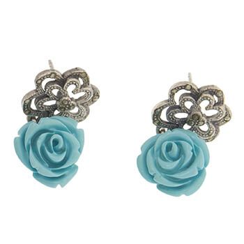 Pendientes de plata con marquesitas y flor azul de Tabata Morgana